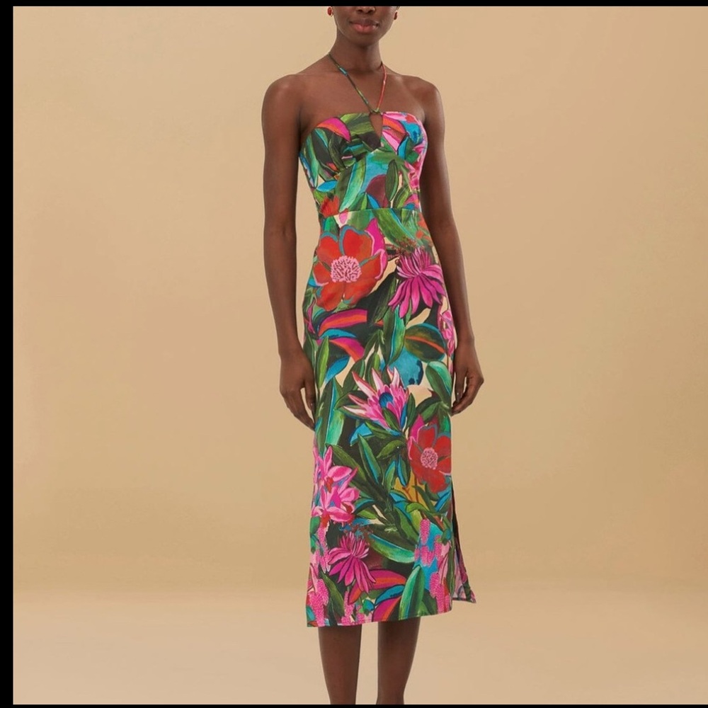 NWT Farm Rio Multicolor Jardin De Reve Organic Cotton Midi Dress - Picture 2 of 6